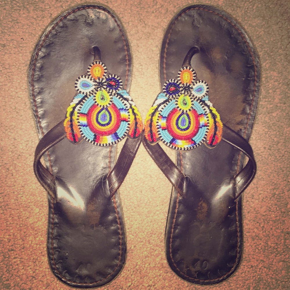 Handmade leather beaded sandals